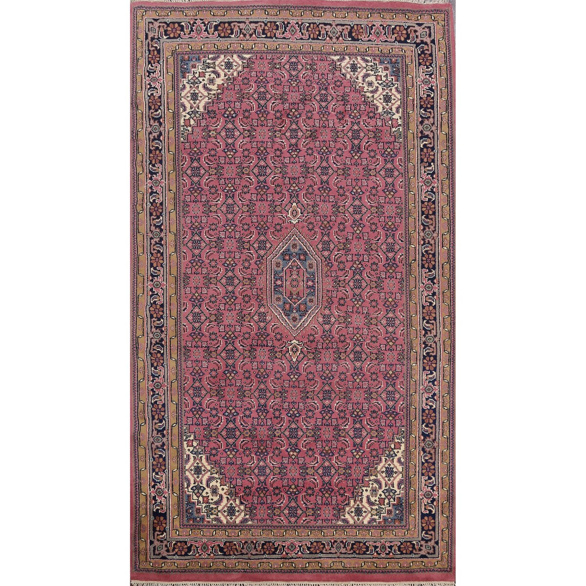 Pink Geometric Kashan Oriental Area Rug Wool Handmade Carpet - 6'4" x 9'9"