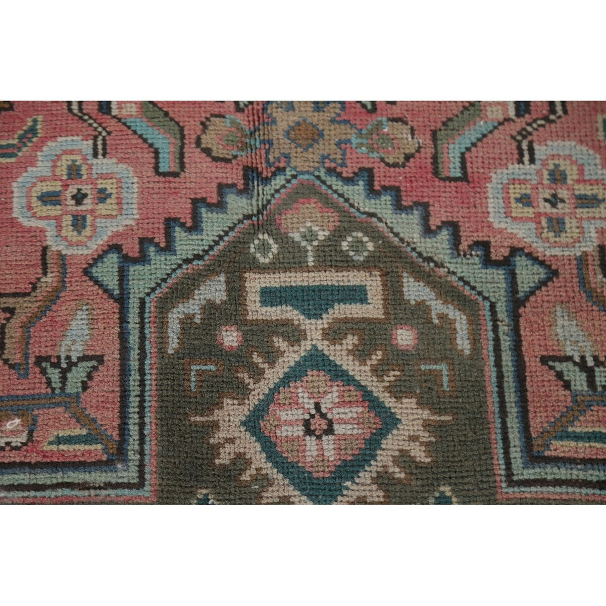 Pink Geometric Tabriz Persian Vintage Area Rug Handmade Wool Carpet - 9'7" x 12'3"