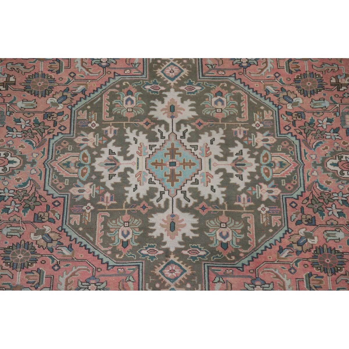 Pink Geometric Tabriz Persian Vintage Area Rug Handmade Wool Carpet - 9'7" x 12'3"