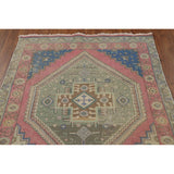 Pink Geometric Tabriz Persian Vintage Runner Rug Handmade Wool Carpet - 3'8" x 12'6"