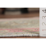 Pink Geometric Tabriz Persian Vintage Runner Rug Handmade Wool Carpet - 3'8" x 12'6"