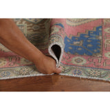 Pink Geometric Tabriz Persian Vintage Runner Rug Handmade Wool Carpet - 3'8" x 12'6"