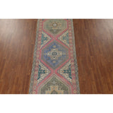 Pink Geometric Tabriz Persian Vintage Runner Rug Handmade Wool Carpet - 3'8" x 12'6"
