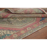 Pink Geometric Tabriz Persian Vintage Runner Rug Handmade Wool Carpet - 3'8" x 12'6"