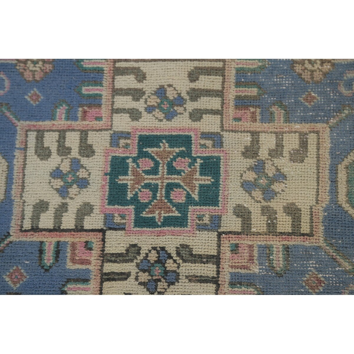 Pink Geometric Tabriz Persian Vintage Runner Rug Handmade Wool Carpet - 3'8" x 12'6"