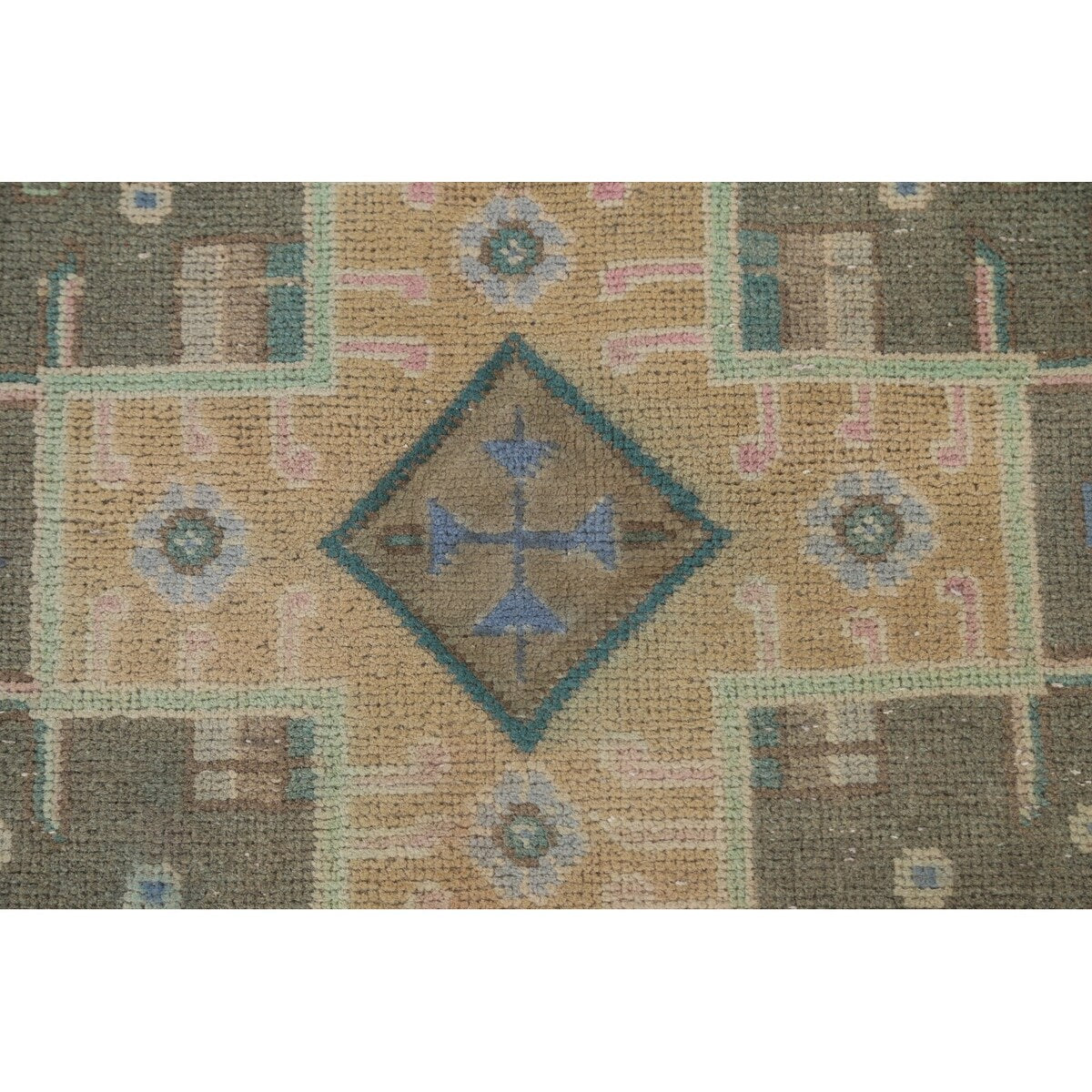 Pink Geometric Tabriz Persian Vintage Runner Rug Handmade Wool Carpet - 3'8" x 12'6"