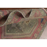 Pink Geometric Tabriz Persian Vintage Runner Rug Handmade Wool Carpet - 3'8" x 12'6"