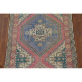Pink Geometric Tabriz Persian Vintage Runner Rug Handmade Wool Carpet - 3'8" x 12'6"