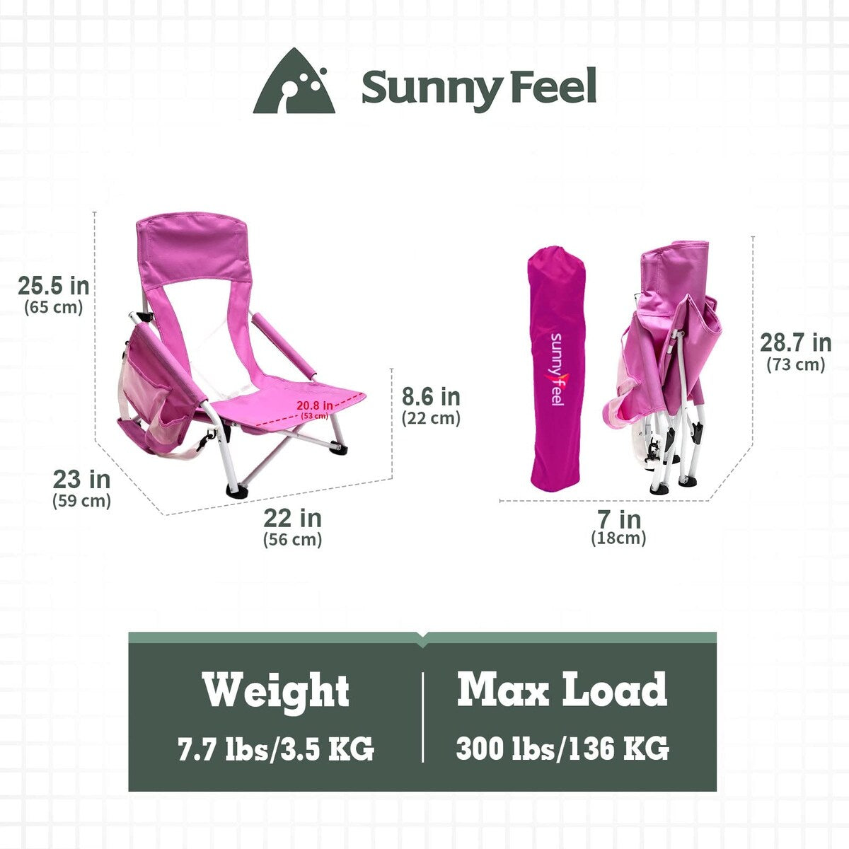 Pink Low Folding Beach Chairs for Outdoor Sand Concert Travel