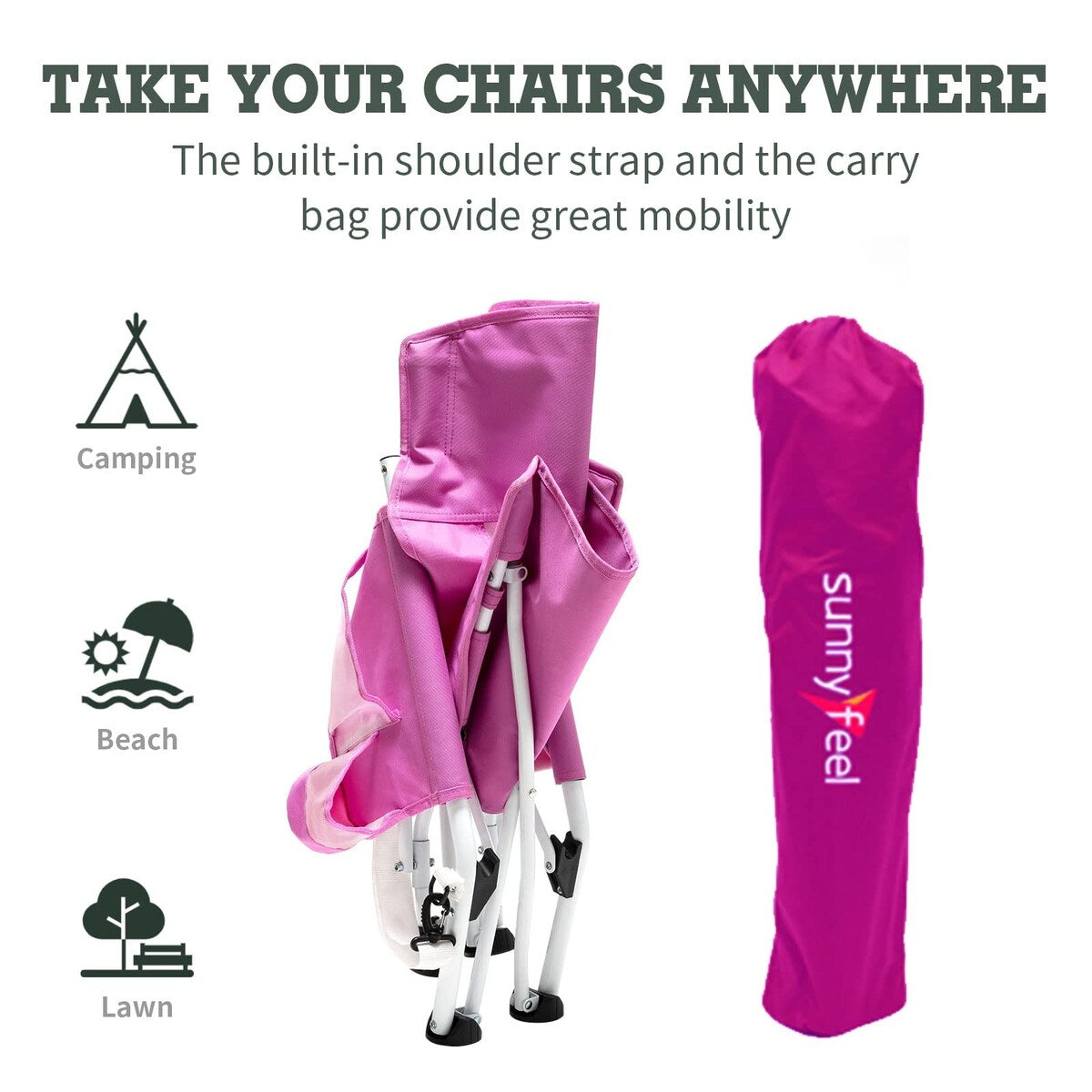 Pink Low Folding Beach Chairs for Outdoor Sand Concert Travel