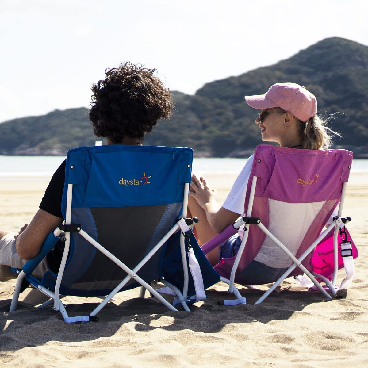 Pink Low Folding Beach Chairs for Outdoor Sand Concert Travel