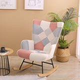 Pink Mid Century Fabric Rocker Chair with Wood Legs for Livingroom