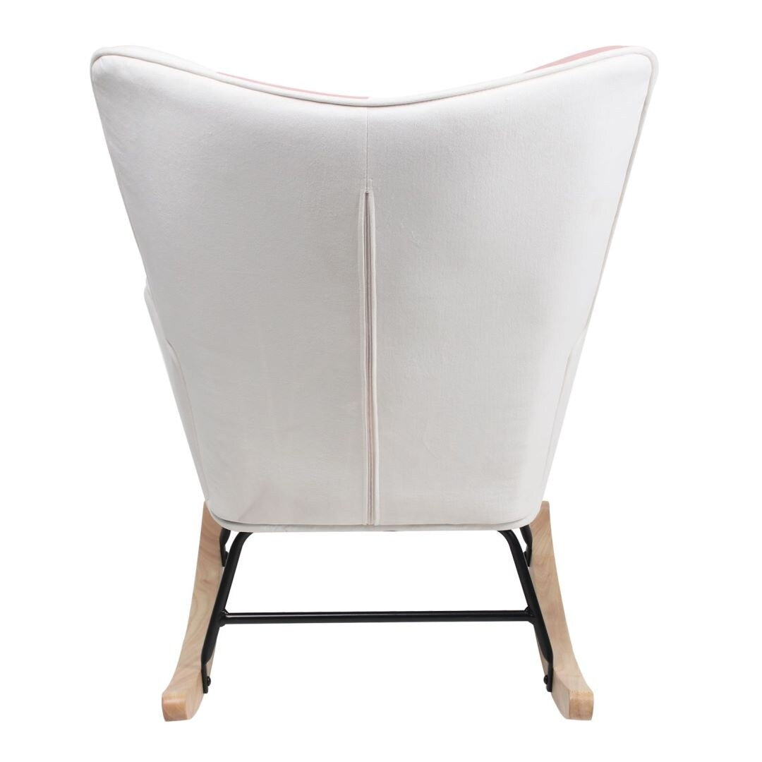 Pink Mid Century Fabric Rocker Chair with Wood Legs for Livingroom