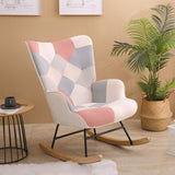 Pink Mid Century Fabric Rocker Chair with Wood Legs for Livingroom