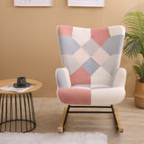 Pink Mid Century Fabric Rocker Chair with Wood Legs for Livingroom