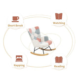 Pink Mid Century Fabric Rocker Chair with Wood Legs for Livingroom