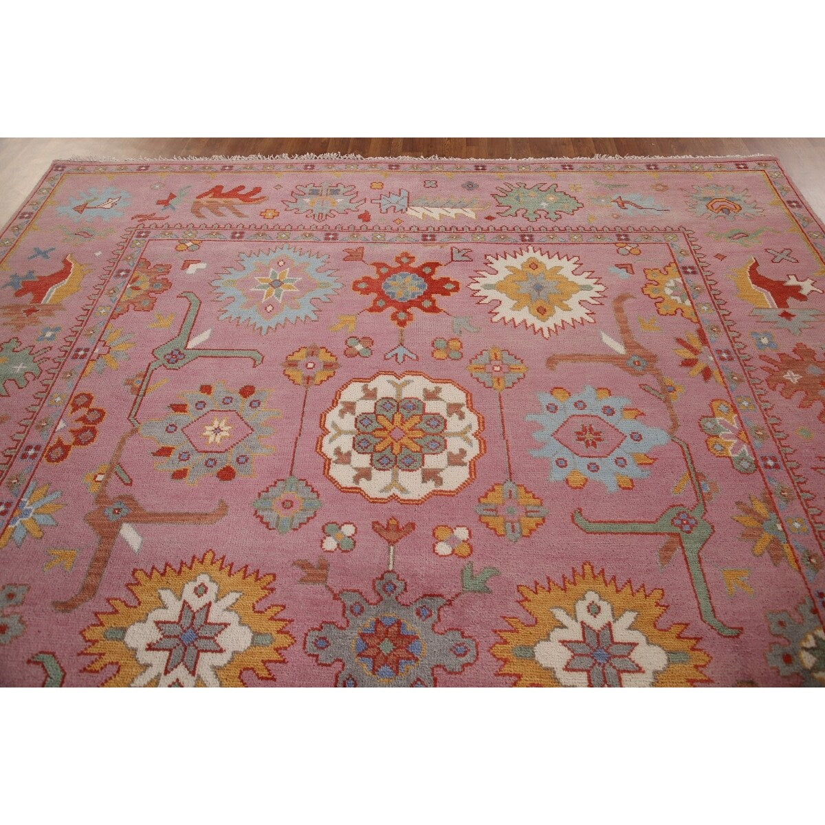 Pink Oushak Area Rug Handmade Oriental Wool Carpet - 9'1"x 11'9"