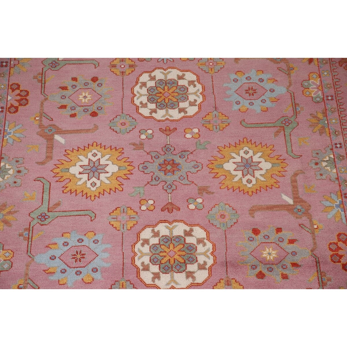 Pink Oushak Area Rug Handmade Oriental Wool Carpet - 9'1"x 11'9"
