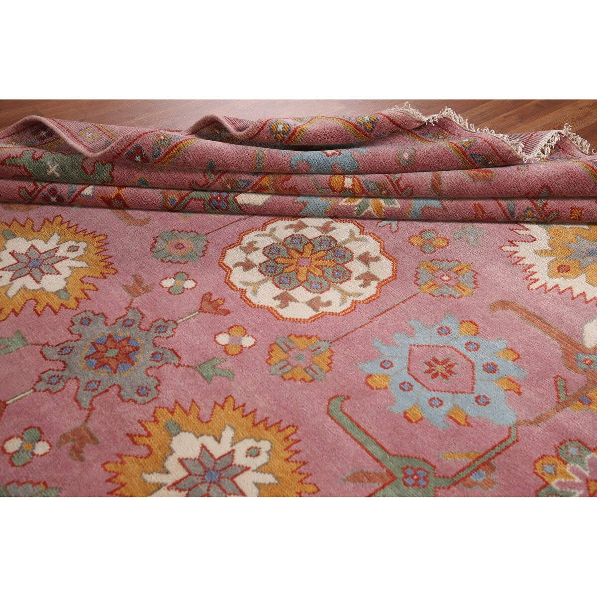 Pink Oushak Area Rug Handmade Oriental Wool Carpet - 9'1"x 11'9"