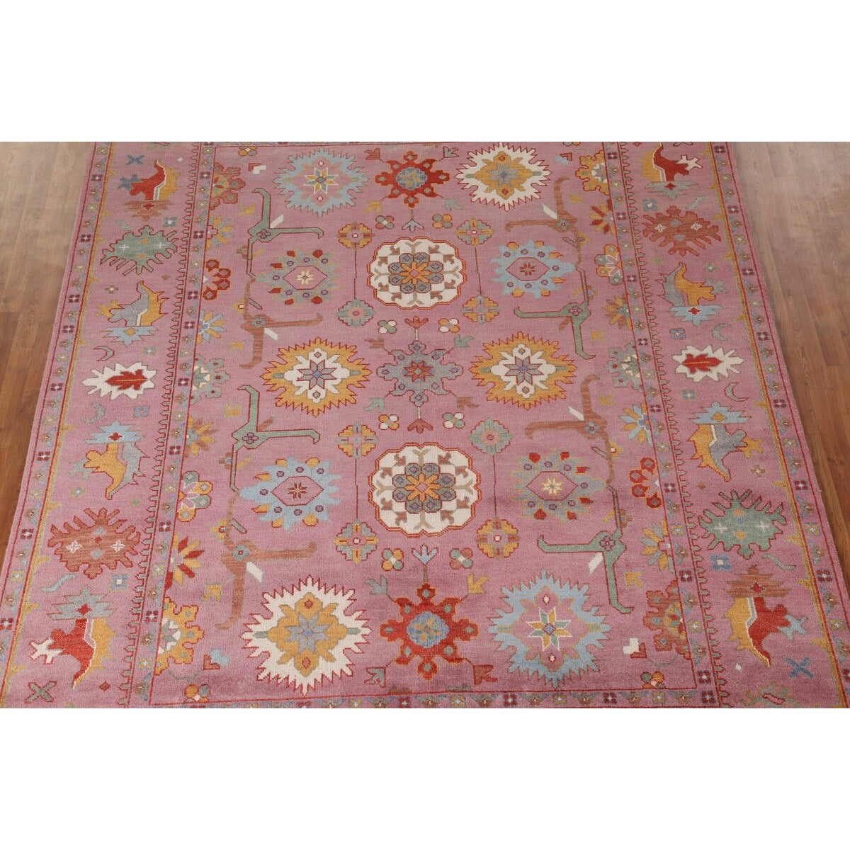 Pink Oushak Area Rug Handmade Oriental Wool Carpet - 9'1"x 11'9"