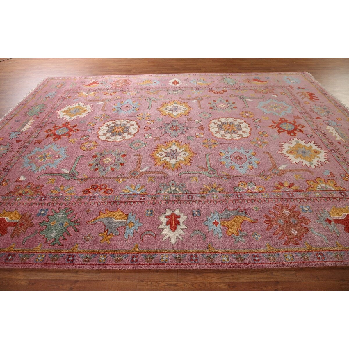 Pink Oushak Area Rug Handmade Oriental Wool Carpet - 9'1"x 11'9"