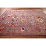 Pink Oushak Area Rug Handmade Oriental Wool Carpet - 9'1"x 11'9"