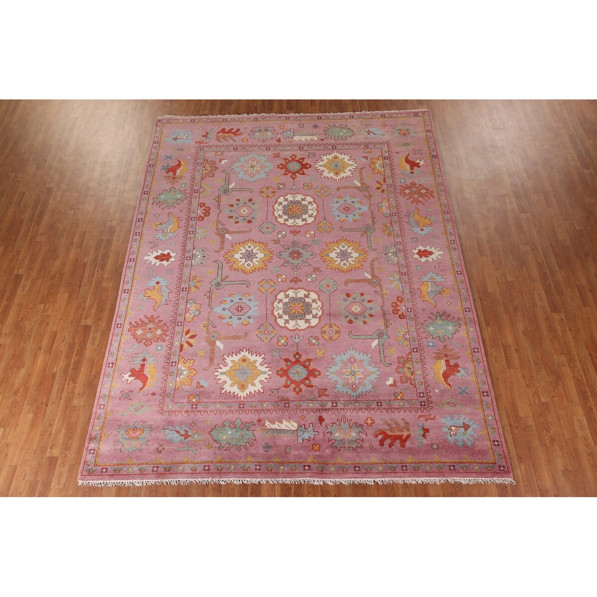 Pink Oushak Area Rug Handmade Oriental Wool Carpet - 9'1"x 11'9"