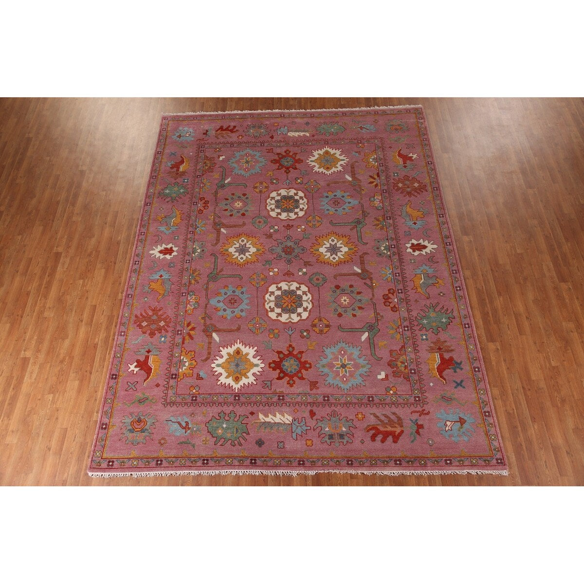 Pink Oushak Area Rug Handmade Oriental Wool Carpet - 9'1"x 11'9"
