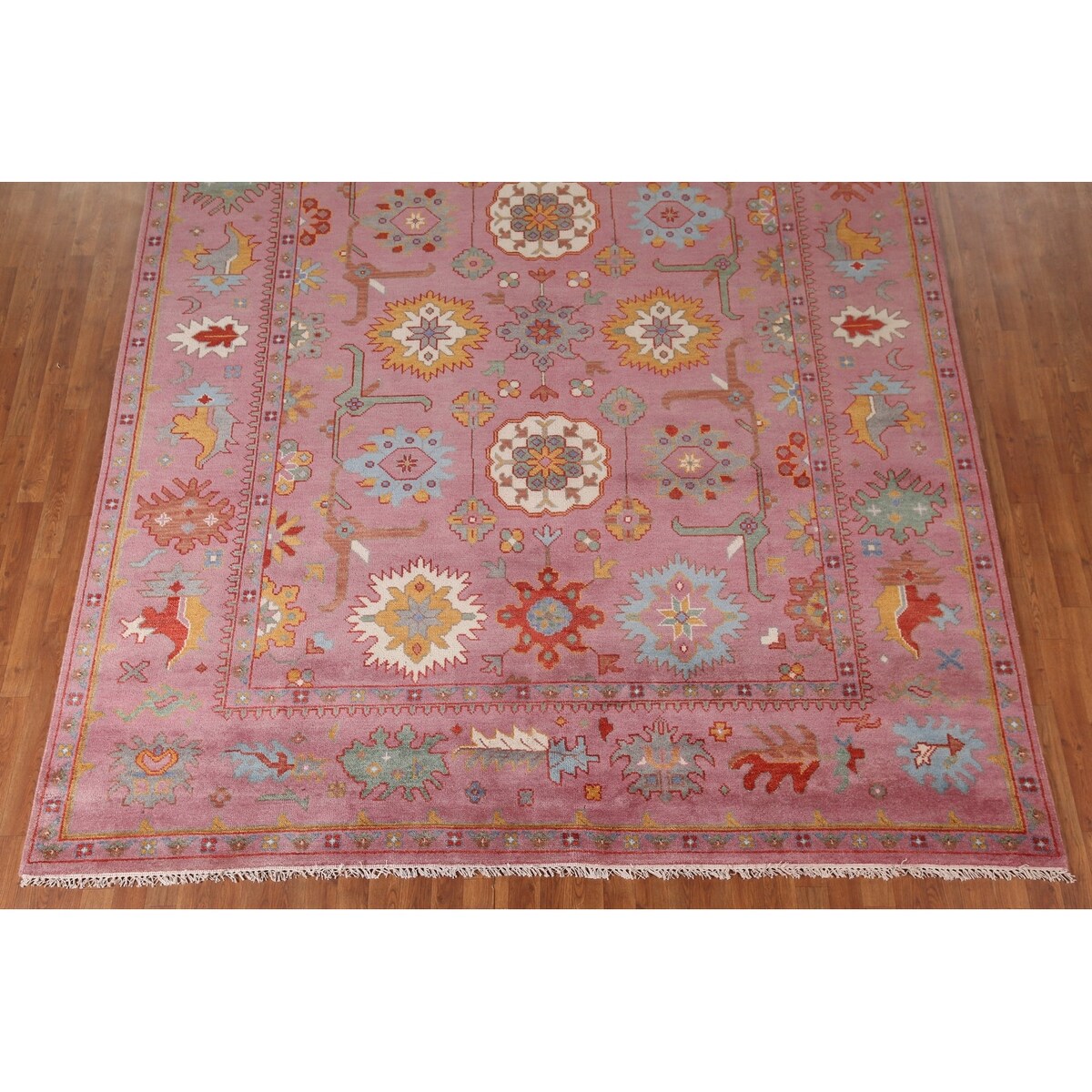 Pink Oushak Area Rug Handmade Oriental Wool Carpet - 9'1"x 11'9"
