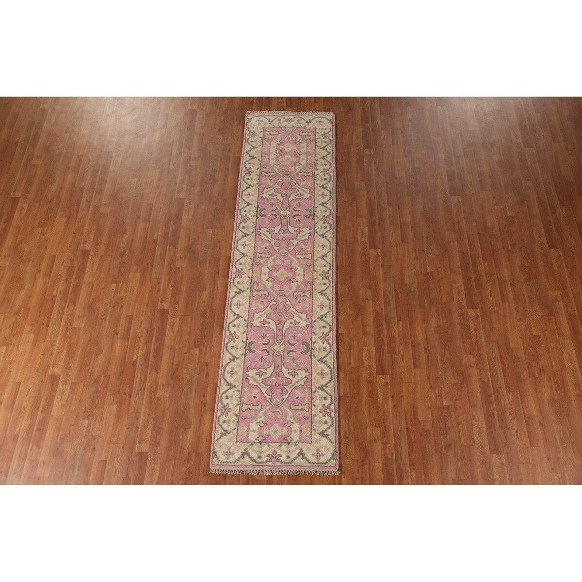 Pink Oushak Oriental Runner Rug Handmade Floral Wool Carpet - 2'7"x 9'11"
