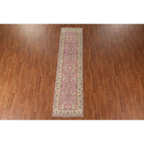 Pink Oushak Oriental Runner Rug Handmade Floral Wool Carpet - 2'7"x 9'11"
