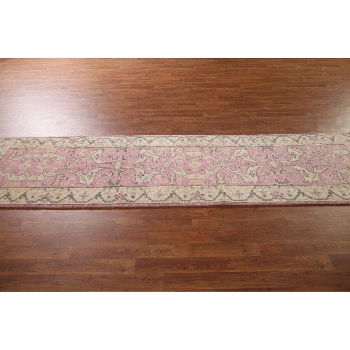 Pink Oushak Oriental Runner Rug Handmade Floral Wool Carpet - 2'7"x 9'11"