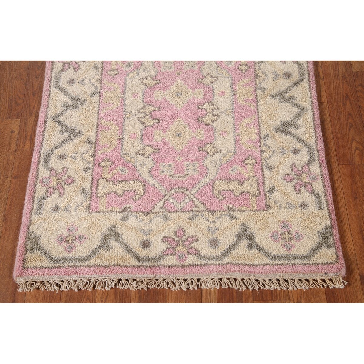 Pink Oushak Oriental Runner Rug Handmade Floral Wool Carpet - 2'7"x 9'11"