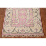Pink Oushak Oriental Runner Rug Handmade Floral Wool Carpet - 2'7"x 9'11"