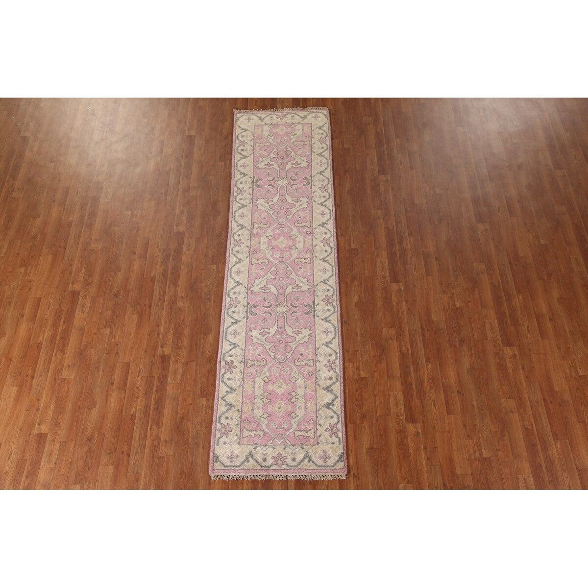 Pink Oushak Oriental Runner Rug Handmade Floral Wool Carpet - 2'7"x 9'11"