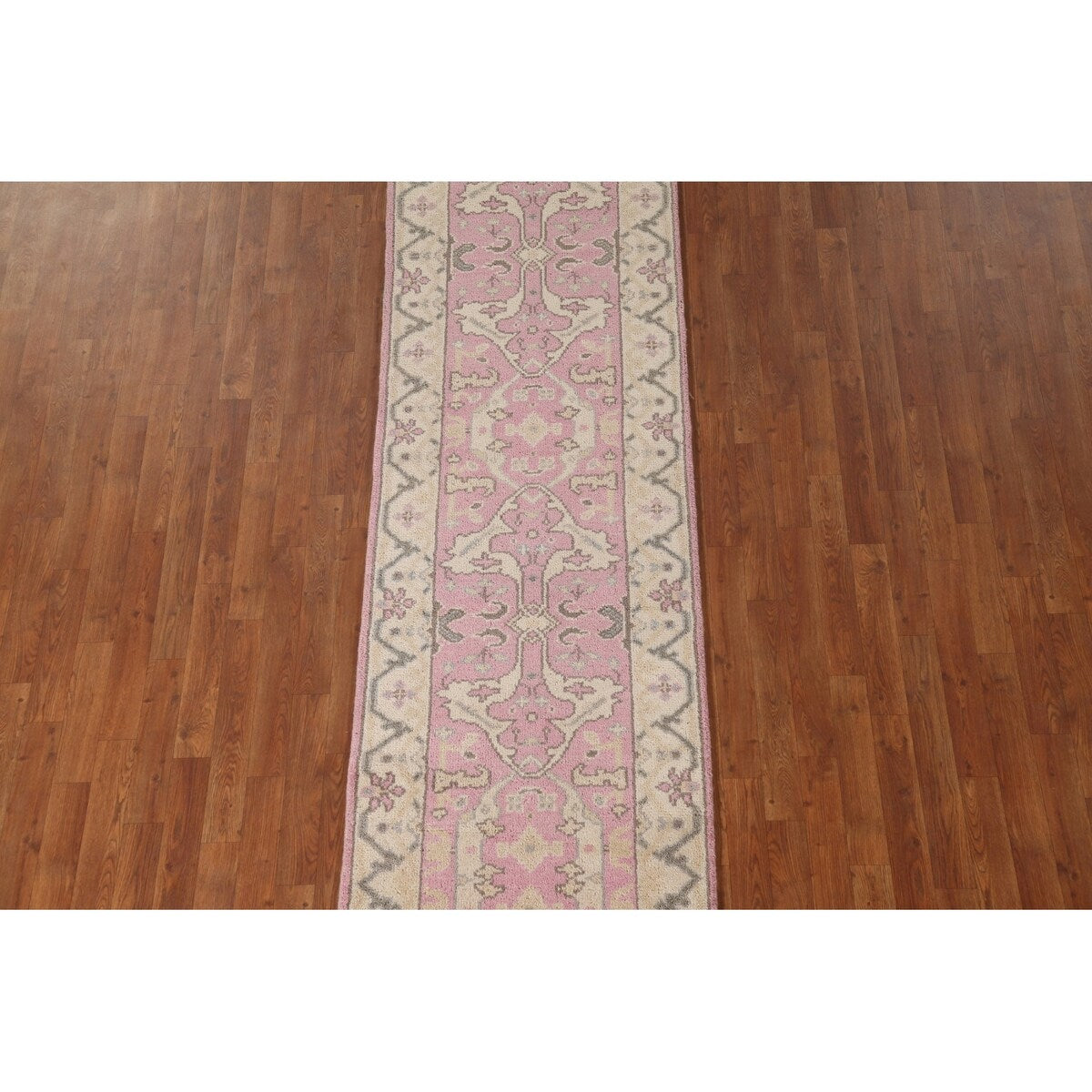 Pink Oushak Oriental Runner Rug Handmade Floral Wool Carpet - 2'7"x 9'11"