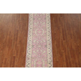 Pink Oushak Oriental Runner Rug Handmade Floral Wool Carpet - 2'7"x 9'11"