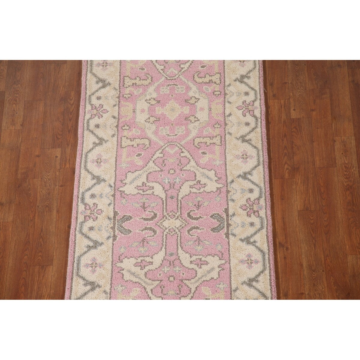 Pink Oushak Oriental Runner Rug Handmade Floral Wool Carpet - 2'7"x 9'11"