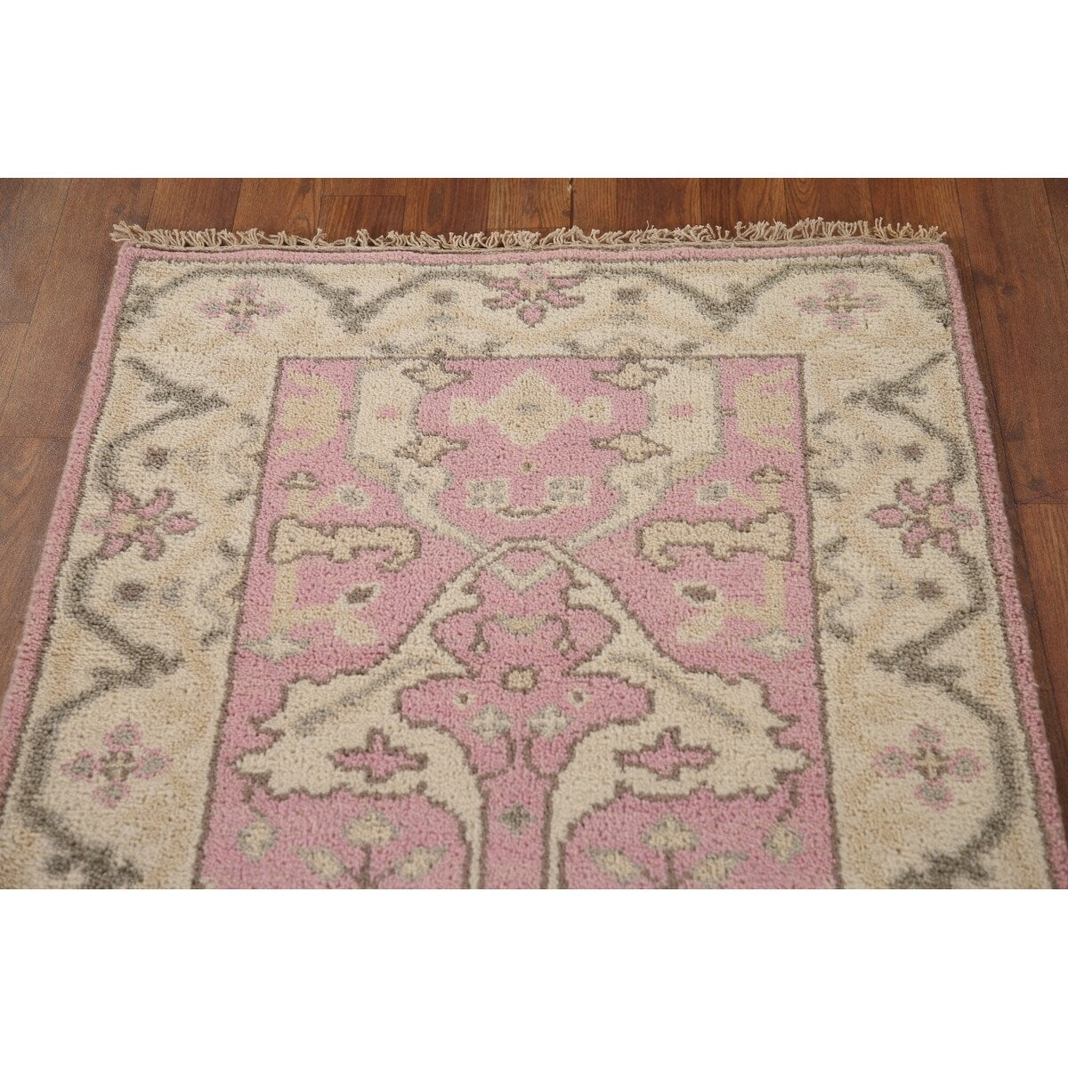 Pink Oushak Oriental Runner Rug Handmade Floral Wool Carpet - 2'7"x 9'11"