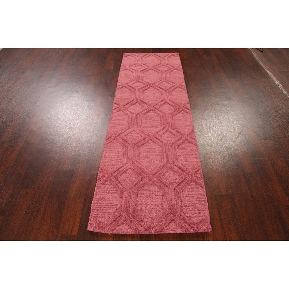 Pink Trellis Moroccan Oriental Staircase Runner Rug Hand-tufted - 2'6" x 7'10"