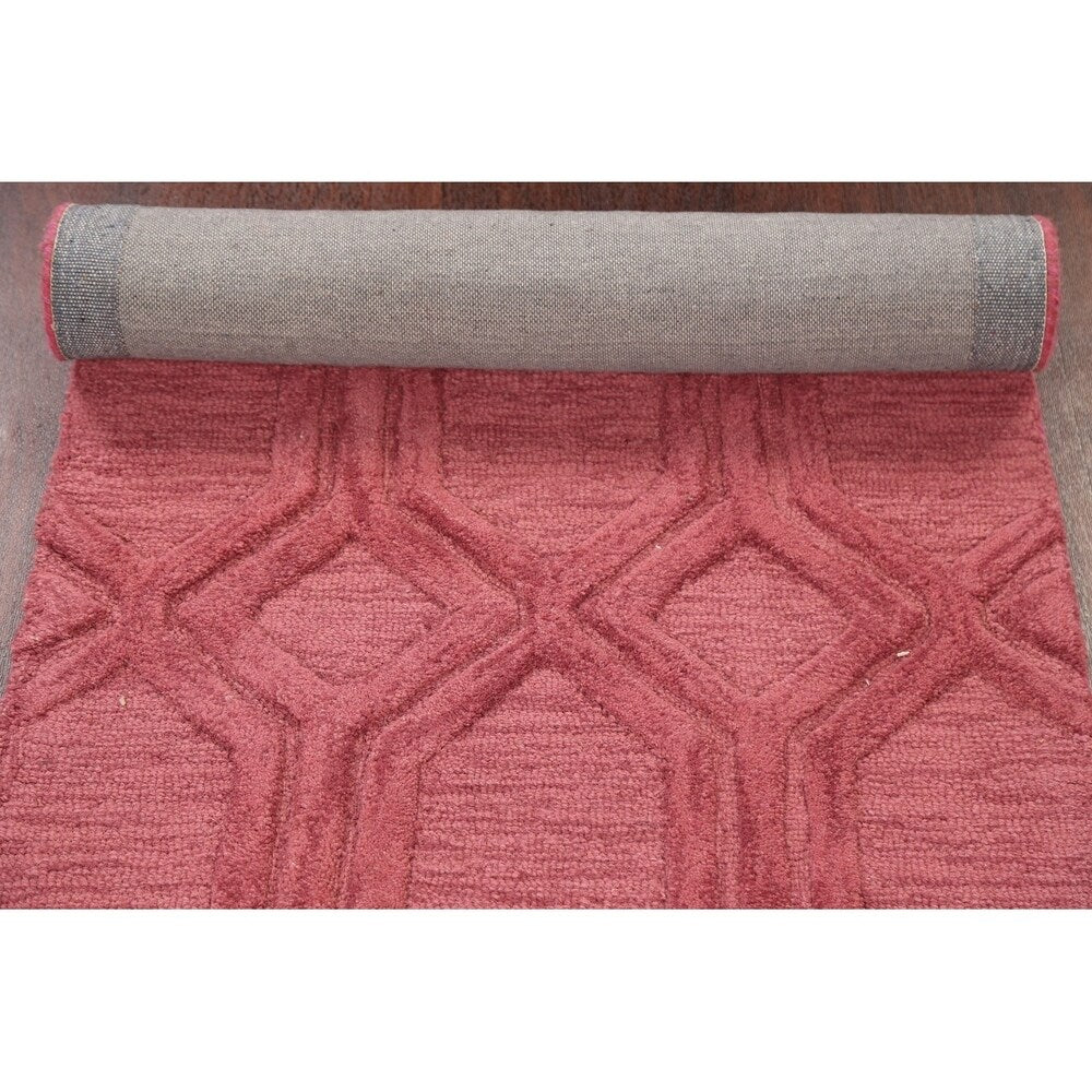 Pink Trellis Moroccan Oriental Staircase Runner Rug Hand-tufted - 2'6" x 7'10"