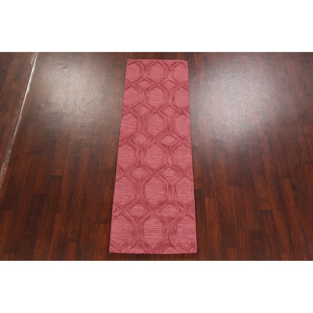 Pink Trellis Moroccan Oriental Staircase Runner Rug Hand-tufted - 2'6" x 7'10"
