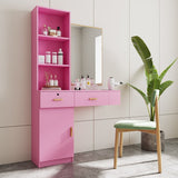 Pink Wood Modern Simple Hair Desk Multi-Layer Storage Space 2 Drawers - 13.19 x 39.76 x 66.93