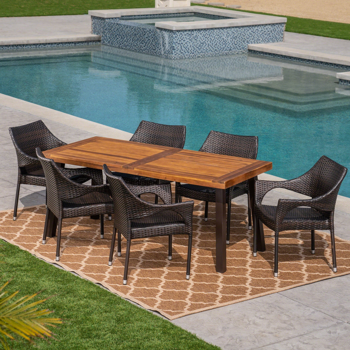 Piper Outdoor 7-piece Acacia Wood/ Wicker Dining Set by Christopher Knight Home