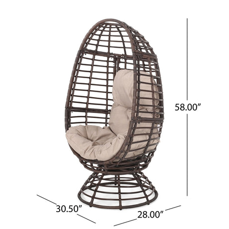 Pitner Outdoor Wicker Swivel Egg Chair with Cushion by Christopher Knight Home