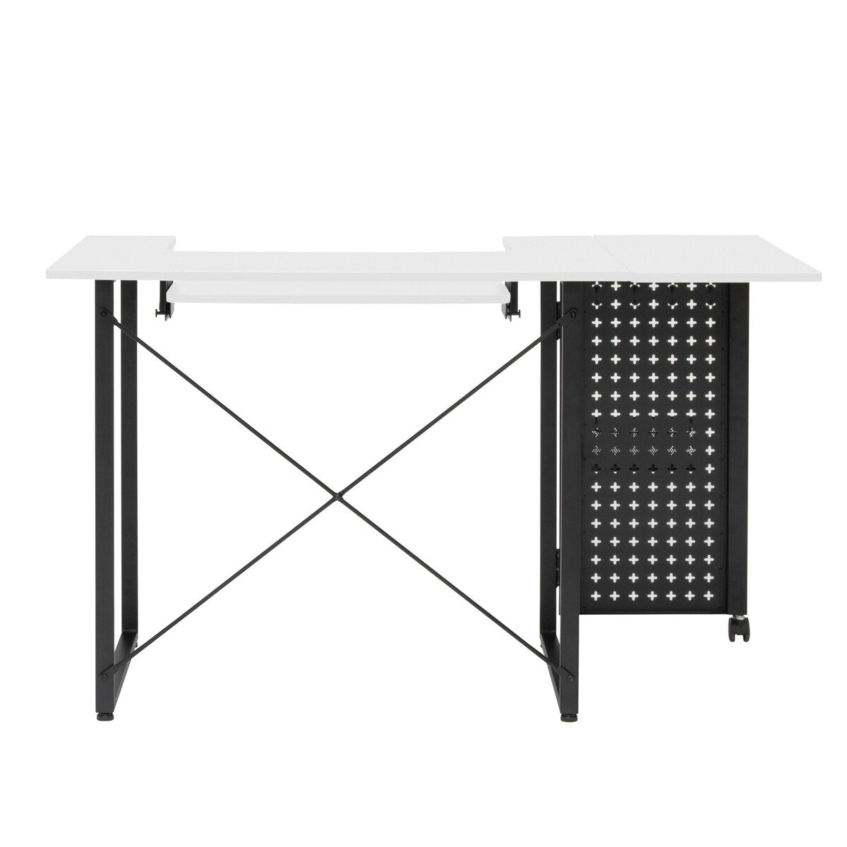 Sew Ready Pivot Sewing Table with Storage Panel and Adjustable Platform