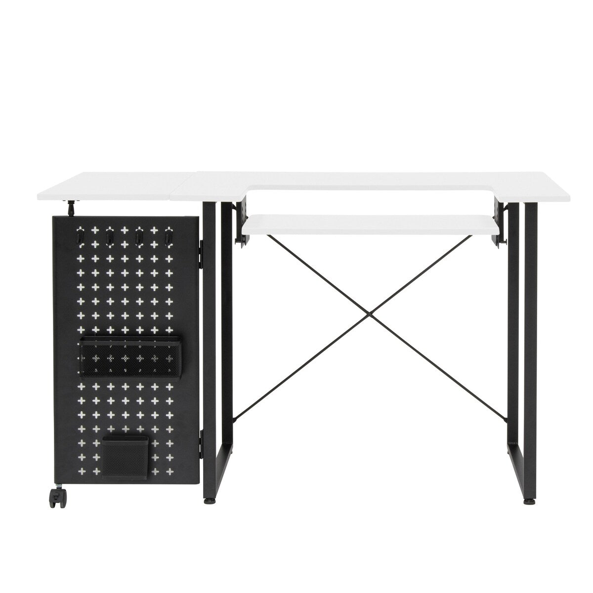 Sew Ready Pivot Sewing Table with Storage Panel and Adjustable Platform