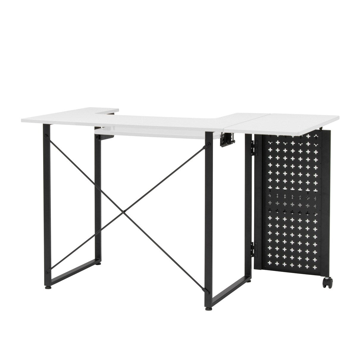 Sew Ready Pivot Sewing Table with Storage Panel and Adjustable Platform