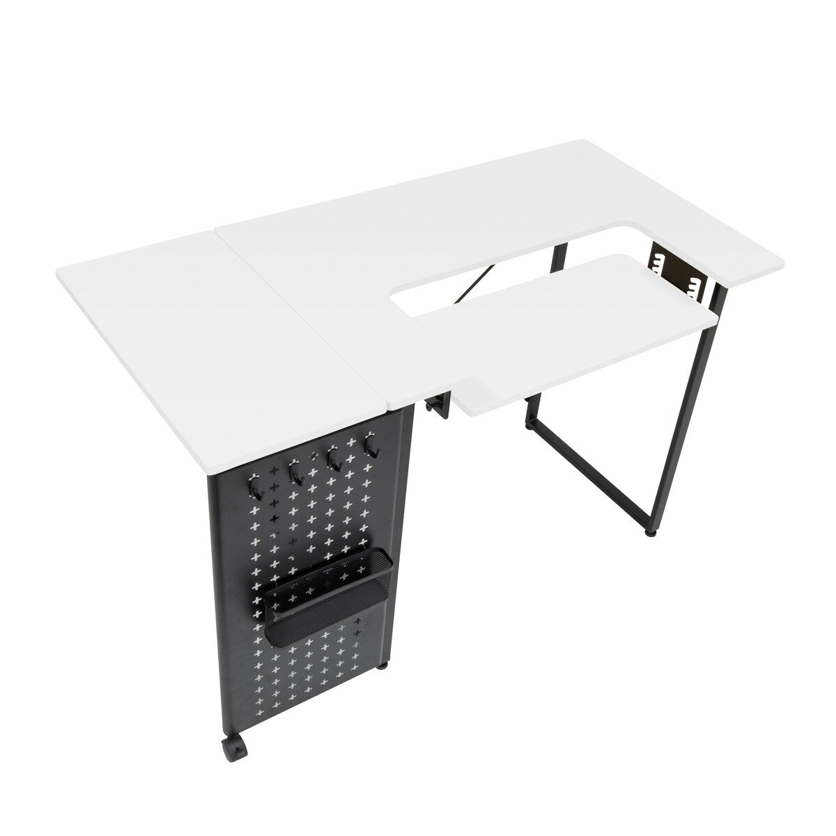 Sew Ready Pivot Sewing Table with Storage Panel and Adjustable Platform
