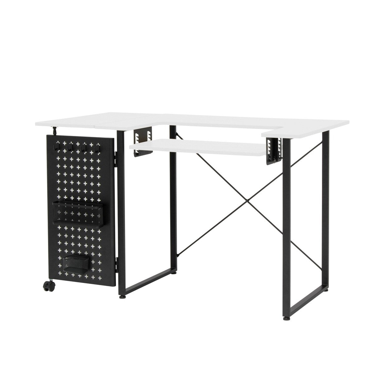 Sew Ready Pivot Sewing Table with Storage Panel and Adjustable Platform